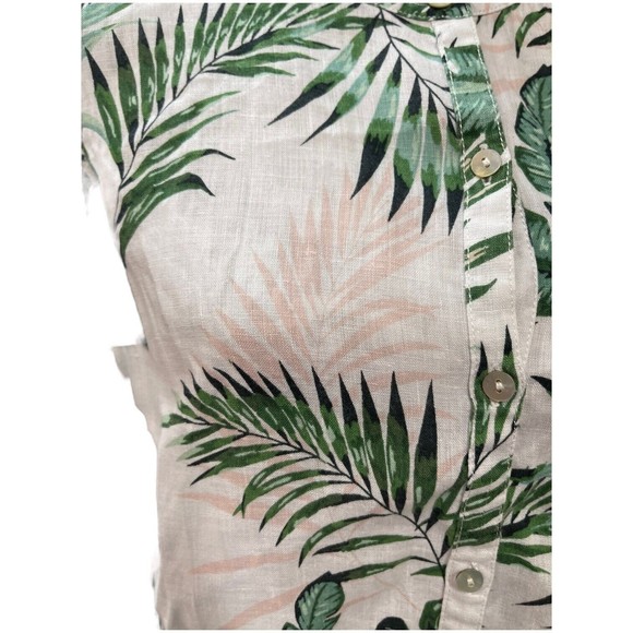 C&C California Sleeveless Linen Top Size Medium Hawaiian Print White/green/pink - Picture 6 of 9